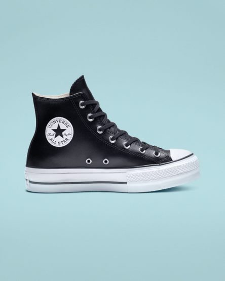 Pantofi Platforma Dama Converse Chuck Taylor All Star Lift Piele Inalti Negrii Albi | RO JZSVP648